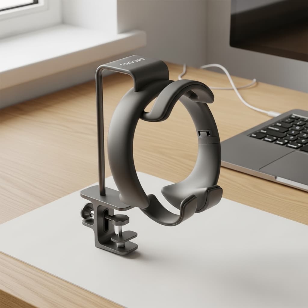ERGOVO Support Casque Sous Bureau – Fixation Ajustable Premium — accessoire Bureau ERGOVO fabriqué en France